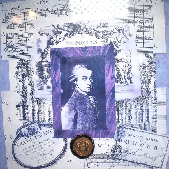 Framed Classical Music Art: WA Mozart, 17"x14" by Linda Charles Composer Series - Picture 3 of 7